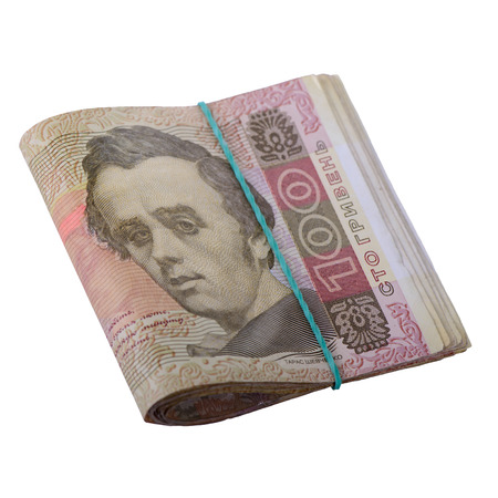 lot of one hundred Ukrainian hryvnia currency isolated on white