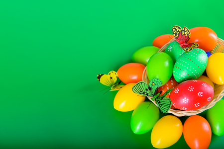 Easter eggs with butterflies postcard for Christian seasonal holidayの写真素材