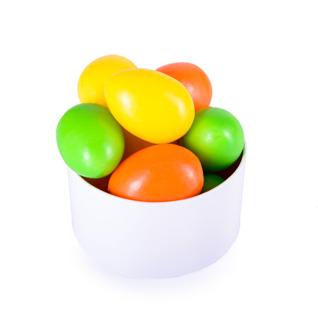 Easter eggs postcard for Christian seasonal holiday Isolated on whiteの写真素材