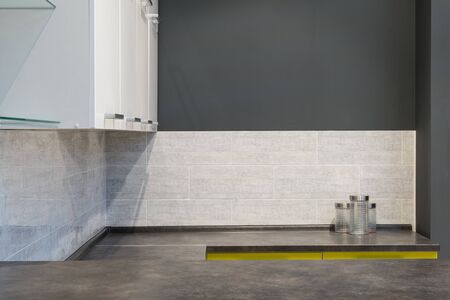 Modern kitchen room interior with furniture and counter for a concept design - light home background