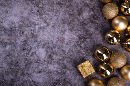 Christmas background with decoration on concrete board via composition with copy space Flat Lay - concept for advertisingの写真素材