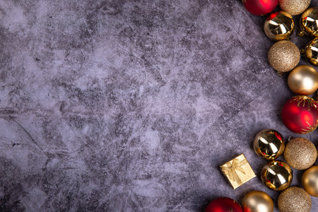Christmas background with decoration on concrete board via composition with copy space Flat Lay - concept for advertisingの写真素材