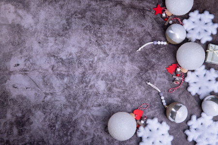Christmas background with decoration on concrete board via composition with copy space Flat Lay - concept for advertisingの写真素材