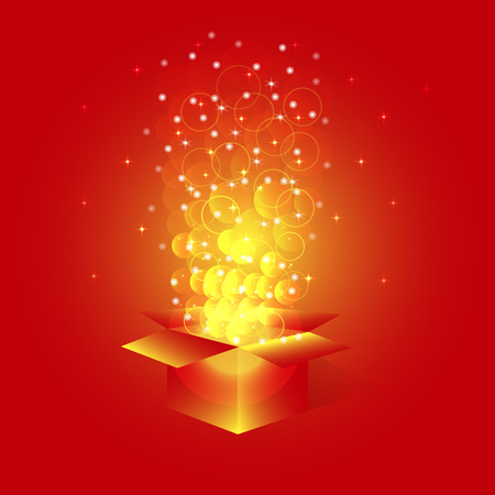 Bright magic box with stars.Box with surprise for holidays with glitter and confetti.のイラスト素材