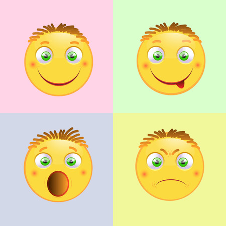 Set emotional emoticons in yellow colors. Vector illustration of smiles.のイラスト素材