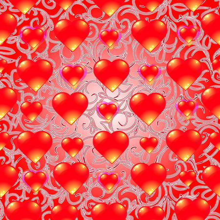 Red vector illustration. Background with red hearts.