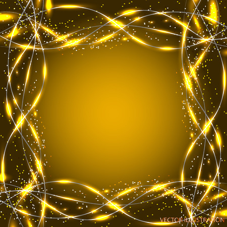 Abstract waves background with lines and stars. Vector illustration in yellow colors.のイラスト素材