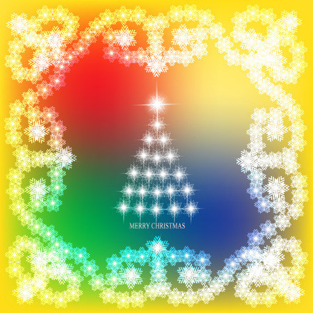 Abstract christmas background with christmas tree and stars. Illustration in yellow and white colors.の写真素材