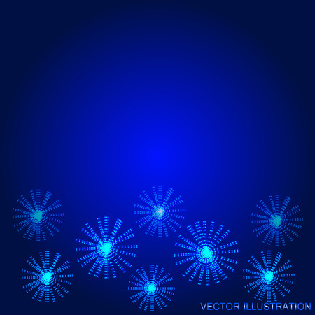 Blue background with stylized luminous flowers. Vector illustration.のイラスト素材