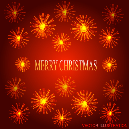 Red background with stylized luminous flowers. Vector illustration with frame from blue stylized starry flowers .のイラスト素材