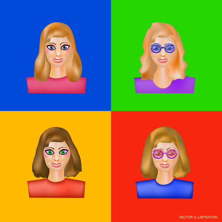 Illustration with avatars women. Cartoon image of a set of women.のイラスト素材