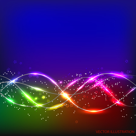 Abstract waves background with lines and stars. Illustration in different colors with flashes. Vector illustration.のイラスト素材
