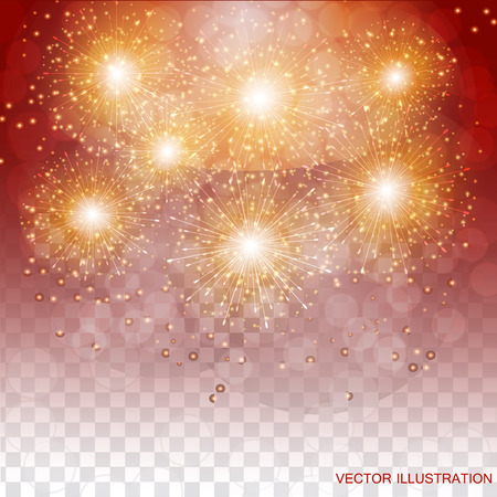 Brightly colorful fireworks. Holiday fireworks background. Transparent illustration of fireworks.のイラスト素材