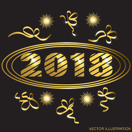 Vector illustration of Happy New Year 2018 gold on black background .のイラスト素材