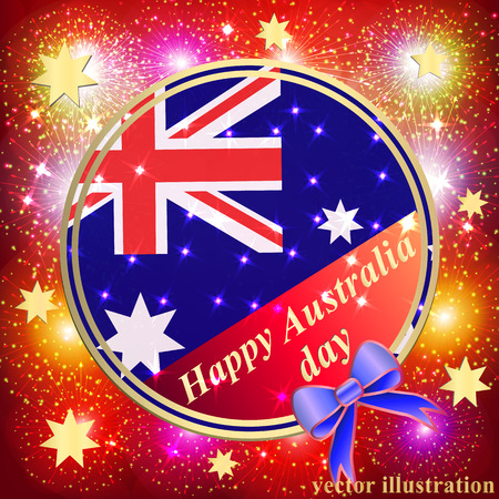 Happy Australia day background. Happy Australia day lettering. Vector illustration for holiday Australia. Bright illustration with flag and stars.のイラスト素材