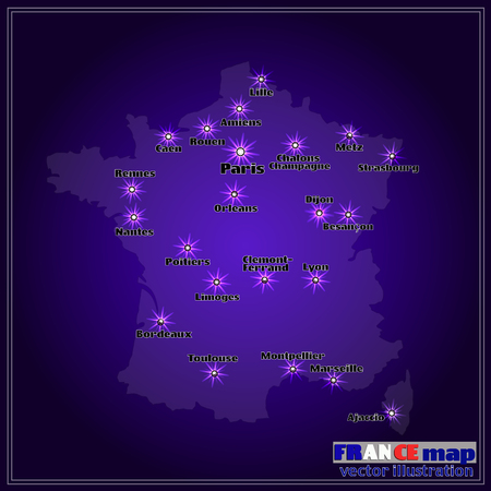 Map of France with big cities in night. Vector.のイラスト素材