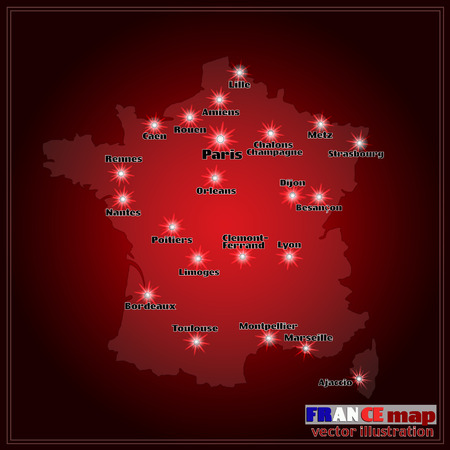 Map of France with big cities in night. Vector.のイラスト素材