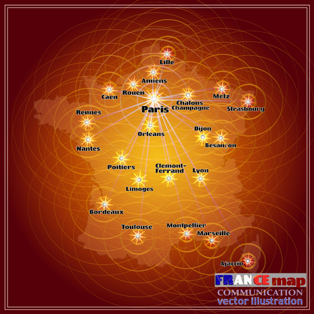 Map of France. Bright illustration with map. France map in gold colors with lines communications. Vector illustration.のイラスト素材