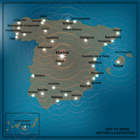 Map of Spain. Bright illustration with map. Spain map in blue colors. Vector illustration.のイラスト素材