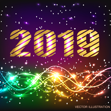 Holiday Happy New Year background. Brightly Christmas Background. Illustration with lettering design. Vector illustration.のイラスト素材