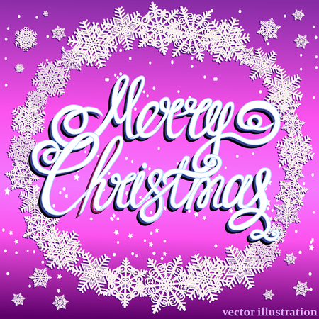 Brightly Christmas Background. Holiday Merry Christmas background. Illustration with lettering design and snowflakes. Vector illustration.のイラスト素材