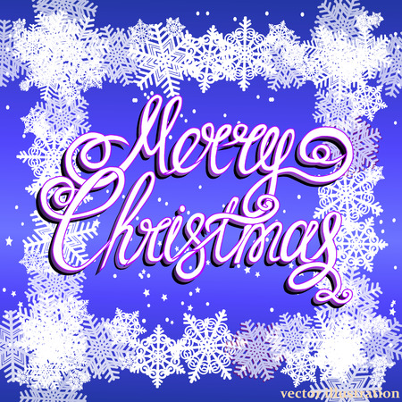 Brightly Christmas Background. Holiday Merry Christmas background. Illustration with lettering design and snowflakes. Vector illustration.のイラスト素材