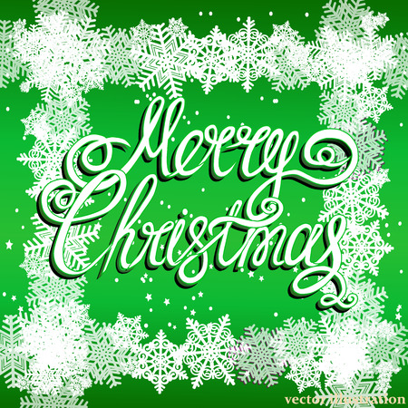Holiday Merry Christmas background. Brightly Christmas Background. Illustration with lettering design and snowflakes. Vector illustration.のイラスト素材