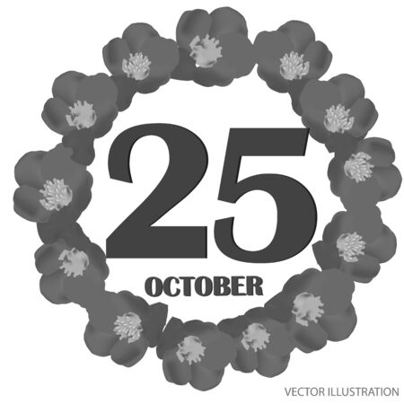 October 25 icon. For planning important day. Banner for holidays and special days. Vector illustration in black and white colors.のイラスト素材