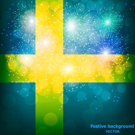 Fireworks with flag of Sweden. Illustration.のイラスト素材