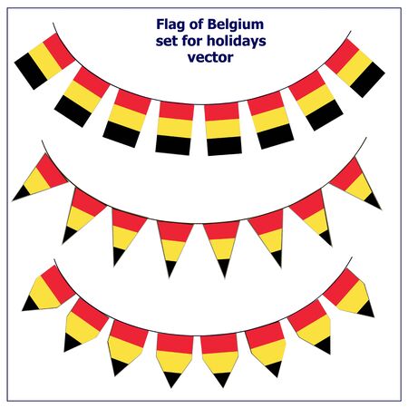 Bright set with flag of Belgium. Happy Belgium day flags. Colorful collection with flag. Vector illustration with white background.のイラスト素材