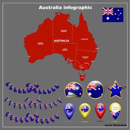 Bright Map of Australia with infographic. Map of Australia graphic illustration on grey background. Vector.のイラスト素材