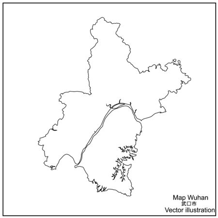 Map region of China Wuhan. Black and white illustration Wuhan region. Vector illustration.のイラスト素材