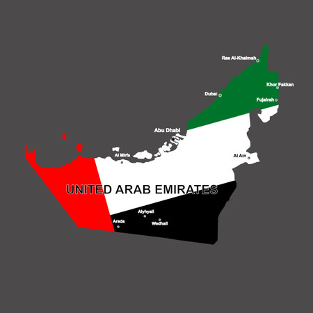 Map of United Arab Emirates. Map of UAE. Graphic illustration with map of United Arab Emirates.のイラスト素材
