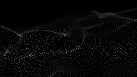 Abstract dark wave with connecting dots. Network connection structure. Technology background. 3D rendering.の写真素材