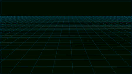 Vector perspective mesh. Wireframe white horizon 3d mesh. Perspective dark grid background texture.のイラスト素材
