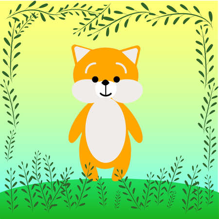 Cartoon bear, animal on green grass.Summer day.のイラスト素材