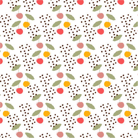 Kids seamless pattern with cherrycon the white backgroundのイラスト素材
