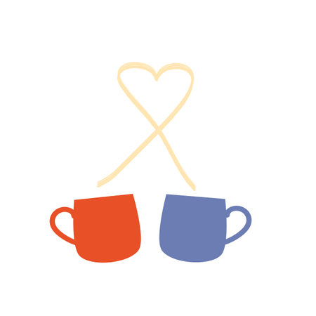 Vector illustration. Two mugs of coffee. Love. heart shape Cute iconのイラスト素材