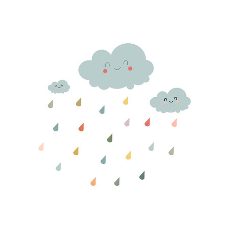 A cute cartoon clouds with closed eyes and a smileのイラスト素材