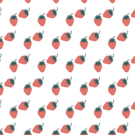 Seamless pattern with strawberry in doodle style. Trendy minimalist fruits print. Abstract fruit.のイラスト素材