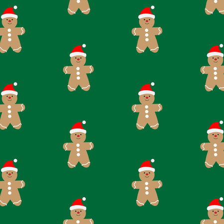 Seamless Holiday gingerbread man pattern. Cute design for Christmas backgrounds, wrapping paper. Holiday baking theme.のイラスト素材