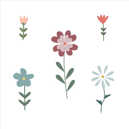 Simple Abstract hand drawn various shapes and doodle Botanical Nature flowers and Leavesのイラスト素材