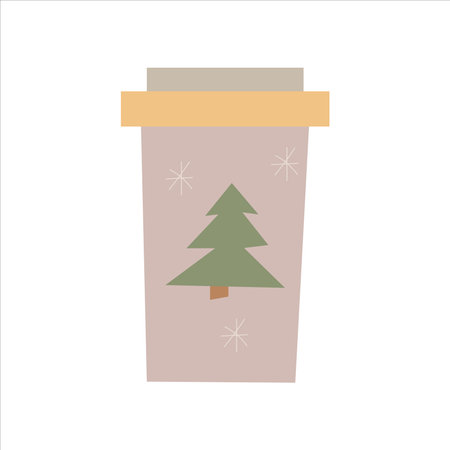 Cartoon winter paper cup. Christmas drink, hot chocolate or coffeein paper cup.Clip art for Christmas, cafe or dessert shops, menu designs, element etc.のイラスト素材