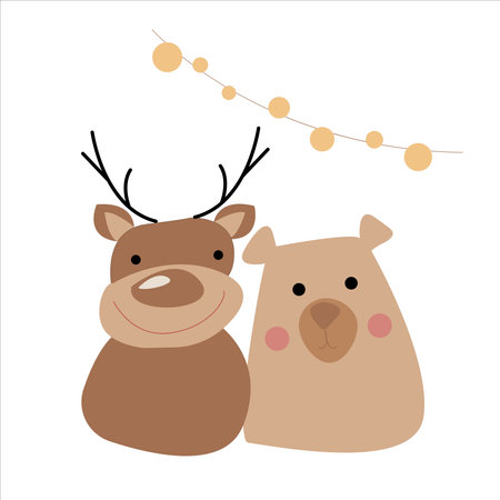 Winter animals clipart with cute deer, bears in cartoon flat style. Christmas animals. vector illustrationのイラスト素材