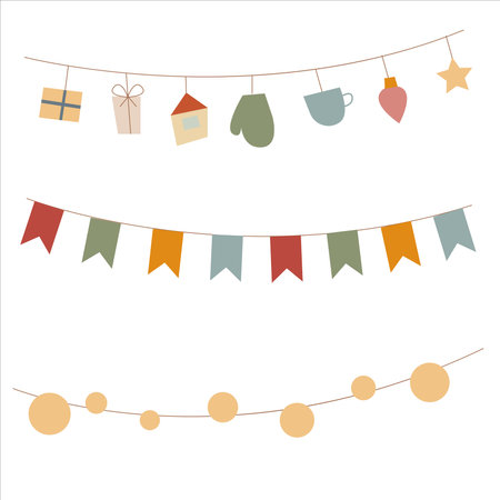 vector set hand draw christmas lights. festive garland for decor drawing doodleのイラスト素材