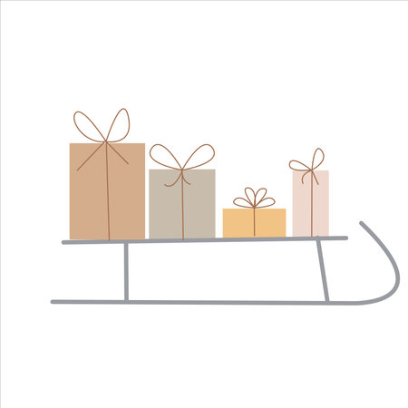 Sledge and Christmas gifts, isolated vector illustrationのイラスト素材