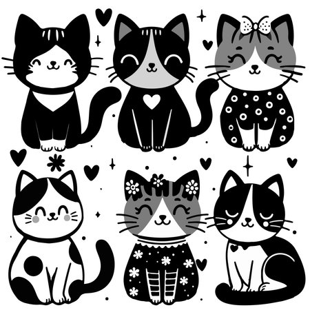 Vector drawings set of cute cats, vectorのイラスト素材