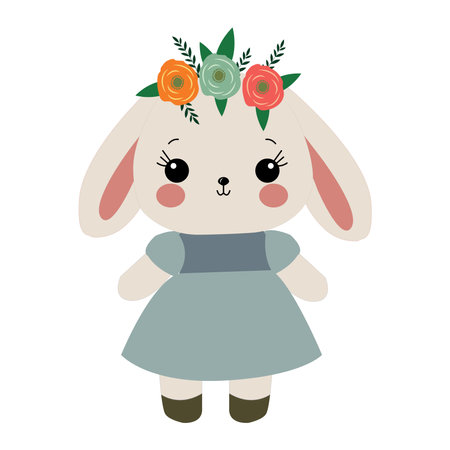 Cute bunny doll cartoon vector illustration isolated on a white background.のイラスト素材