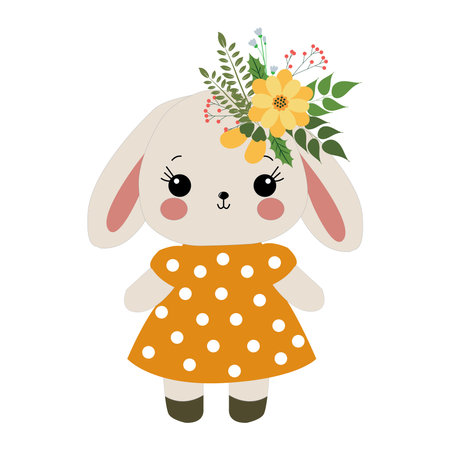 Cute bunny doll cartoon vector illustration isolated on a white background.のイラスト素材