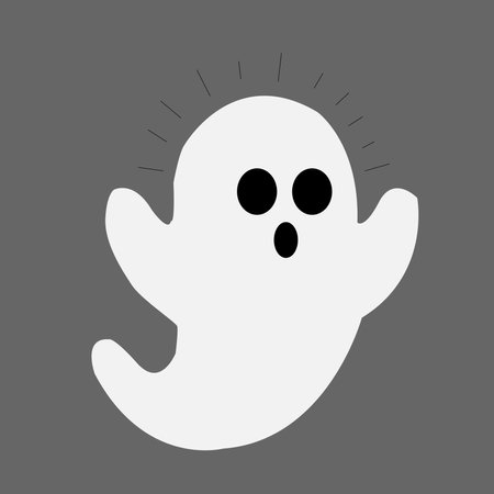 White ghost icon. Terrible character tries to scare, raises his hands up. Halloween and scary autumn holiday. Cartoon flat vector illustrationのイラスト素材
